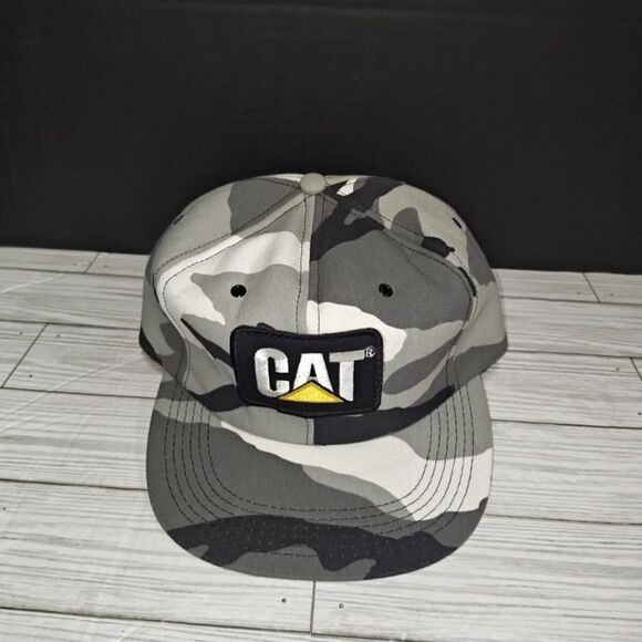 Vintage Camo Camouflage Cat Caterpillar Trucker Hat Patch Tonkin USA Snapback - Picture 1 of 10